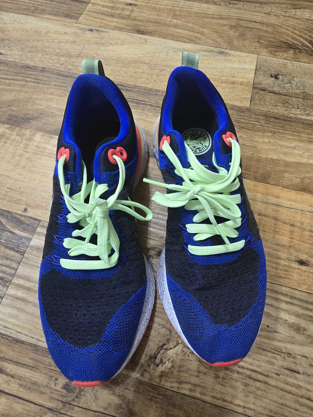 Nike Blue and Black React Infinity Flyknit Sneakers with Lime Laces